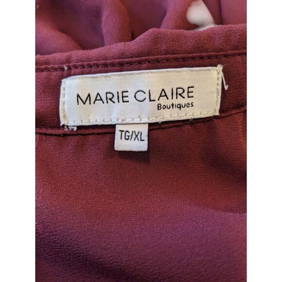 MARIE CLAIRE BOUTIQUES Sheer V Neck Blouse Tunic Womens XL Burgundy Red Roll Tab - Picture 6 of 7